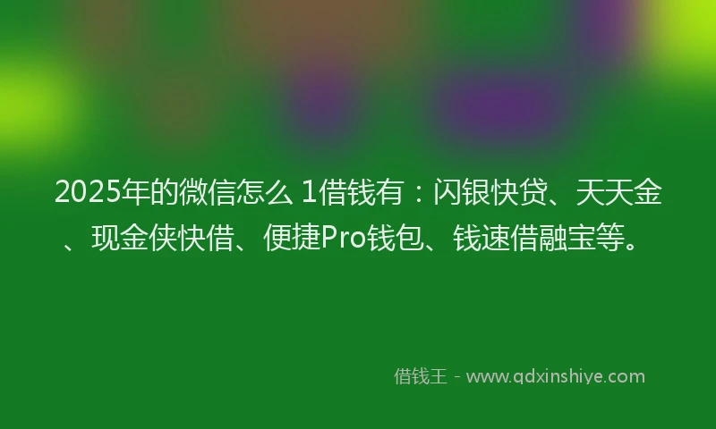 2025年的微信怎么 1借钱有：闪银快贷、天天金、现金侠快借、便捷Pro钱包、钱速借融宝等。