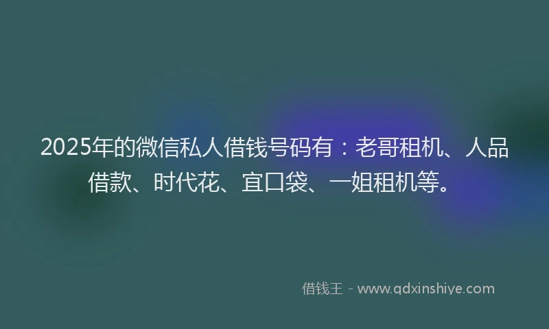 2025年的微信私人借钱号码有：老哥租机、人品借款、时代花、宜口袋、一姐租机等。