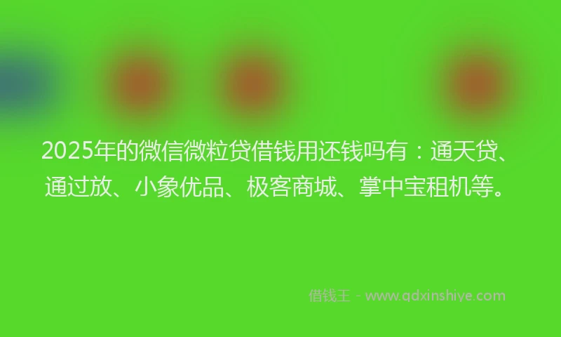 2025年的微信微粒贷借钱用还钱吗有：通天贷、通过放、小象优品、极客商城、掌中宝租机等。