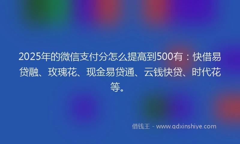 2025年的微信支付分怎么提高到500有：快借易贷融、玫瑰花、现金易贷通、云钱快贷、时代花等。