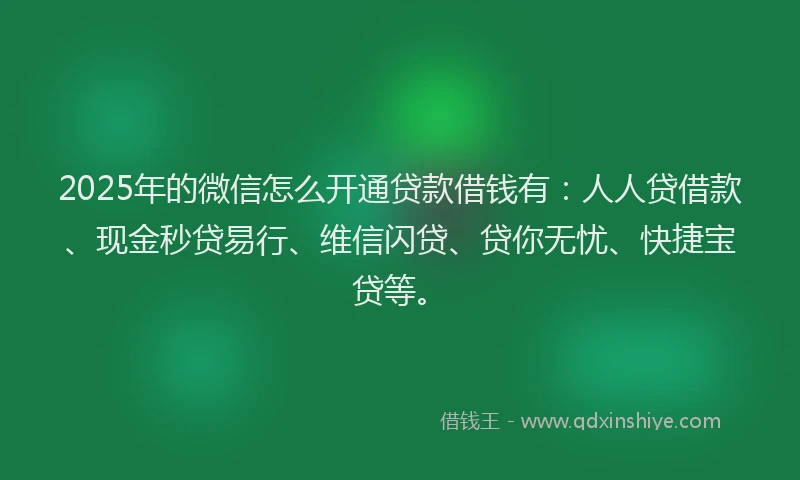 2025年的微信怎么开通贷款借钱有：人人贷借款、现金秒贷易行、维信闪贷、贷你无忧、快捷宝贷等。