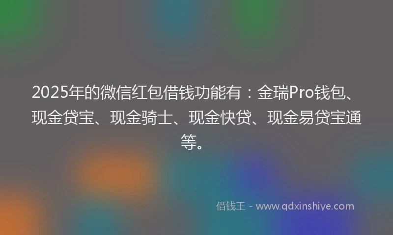2025年的微信红包借钱功能有：金瑞Pro钱包、现金贷宝、现金骑士、现金快贷、现金易贷宝通等。