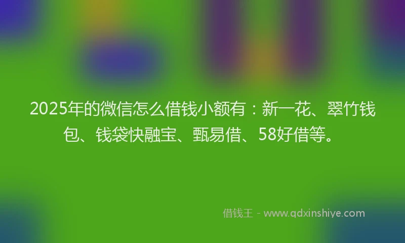 2025年的微信怎么借钱小额有：新一花、翠竹钱包、钱袋快融宝、甄易借、58好借等。