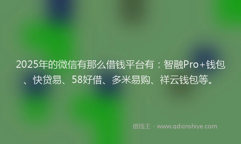 2025年的微信有那么借钱平台有：智融Pro+钱包、快贷易、58好借、多米易购、祥云钱包等。