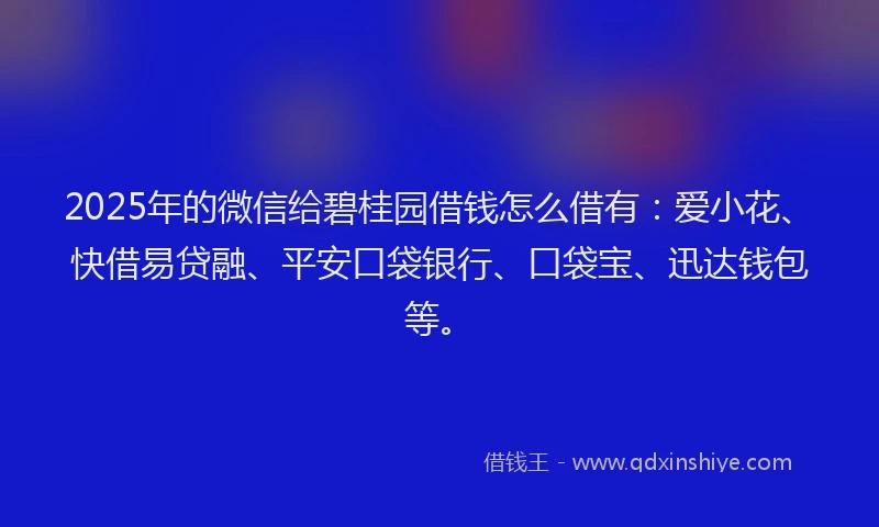 2025年的微信给碧桂园借钱怎么借有：爱小花、快借易贷融、平安口袋银行、口袋宝、迅达钱包等。