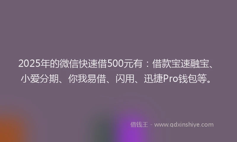2025年的微信快速借500元有：借款宝速融宝、小爱分期、你我易借、闪用、迅捷Pro钱包等。