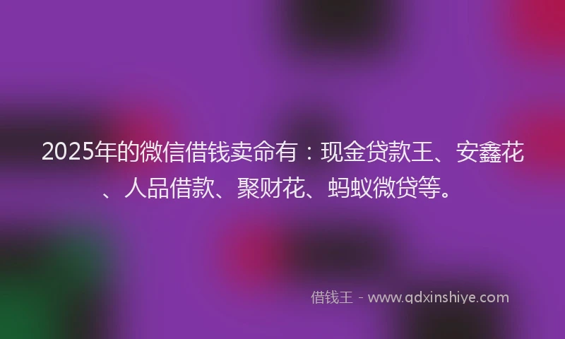 2025年的微信借钱卖命有：现金贷款王、安鑫花、人品借款、聚财花、蚂蚁微贷等。