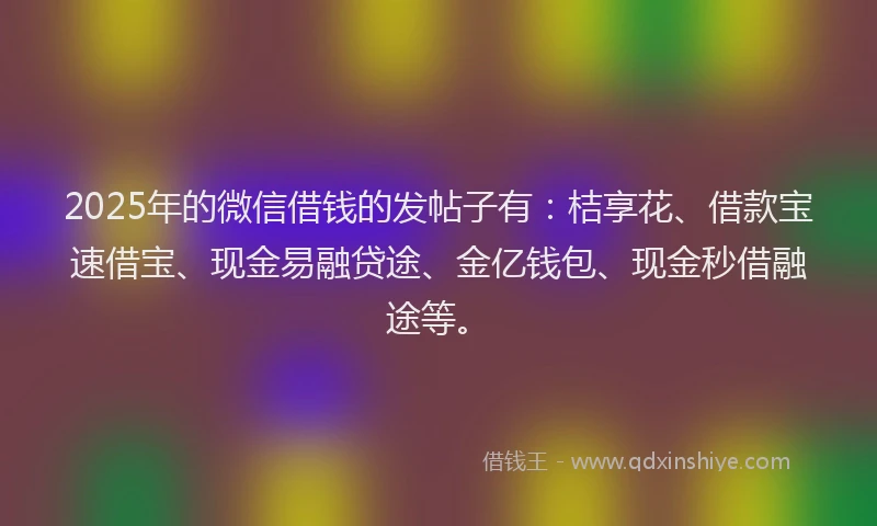 2025年的微信借钱的发帖子有：桔享花、借款宝速借宝、现金易融贷途、金亿钱包、现金秒借融途等。