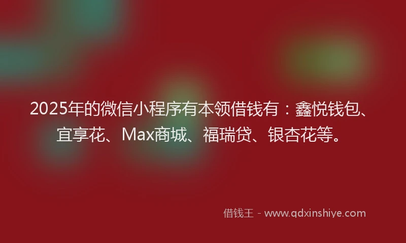 2025年的微信小程序有本领借钱有：鑫悦钱包、宜享花、Max商城、福瑞贷、银杏花等。