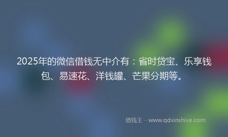 2025年的微信借钱无中介有：省时贷宝、乐享钱包、易速花、洋钱罐、芒果分期等。