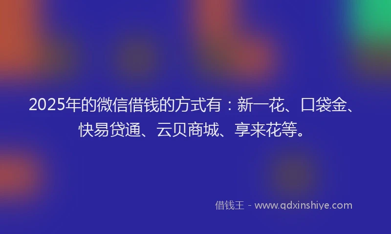 2025年的微信借钱的方式有：新一花、口袋金、快易贷通、云贝商城、享来花等。