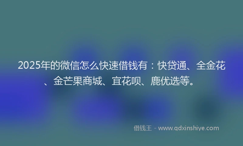 2025年的微信怎么快速借钱有：快贷通、全金花、金芒果商城、宜花呗、鹿优选等。