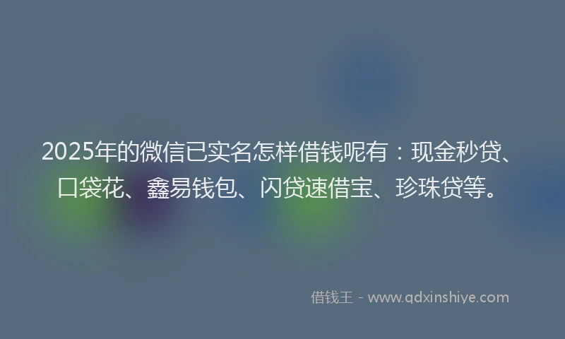 2025年的微信已实名怎样借钱呢有：现金秒贷、口袋花、鑫易钱包、闪贷速借宝、珍珠贷等。