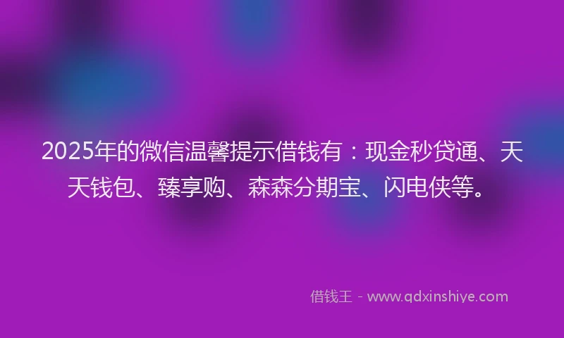 2025年的微信温馨提示借钱有：现金秒贷通、天天钱包、臻享购、森森分期宝、闪电侠等。