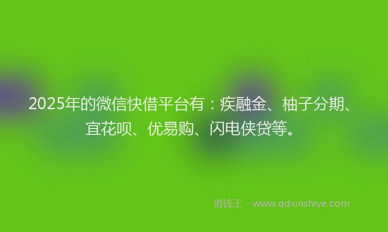 2025年的微信快借平台有：疾融金、柚子分期、宜花呗、优易购、闪电侠贷等。