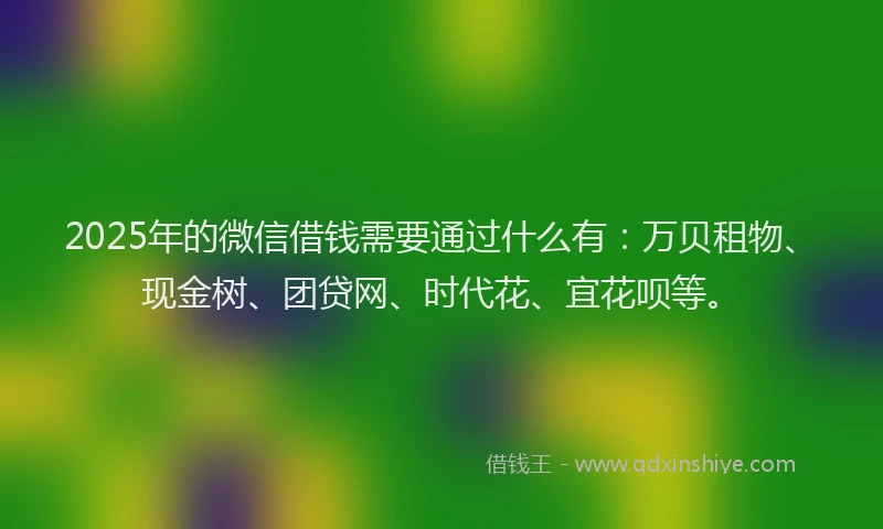 2025年的微信借钱需要通过什么有：万贝租物、现金树、团贷网、时代花、宜花呗等。