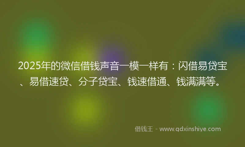 2025年的微信借钱声音一模一样有：闪借易贷宝、易借速贷、分子贷宝、钱速借通、钱满满等。