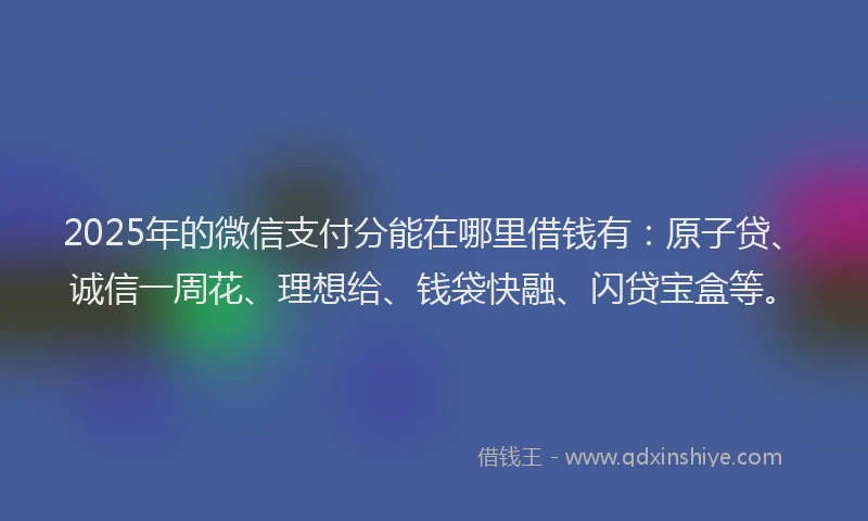 2025年的微信支付分能在哪里借钱有：原子贷、诚信一周花、理想给、钱袋快融、闪贷宝盒等。