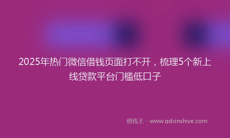 2025年热门微信借钱页面打不开，梳理5个新上线贷款平台门槛低口子