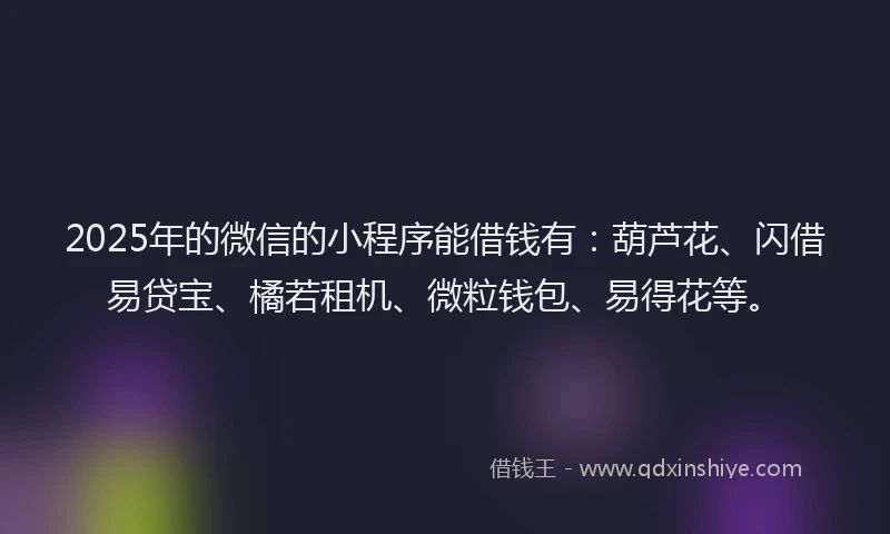 2025年的微信的小程序能借钱有：葫芦花、闪借易贷宝、橘若租机、微粒钱包、易得花等。