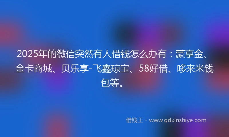 2025年的微信突然有人借钱怎么办有：蒙享金、金卡商城、贝乐享-飞鑫琼宝、58好借、哆来米钱包等。
