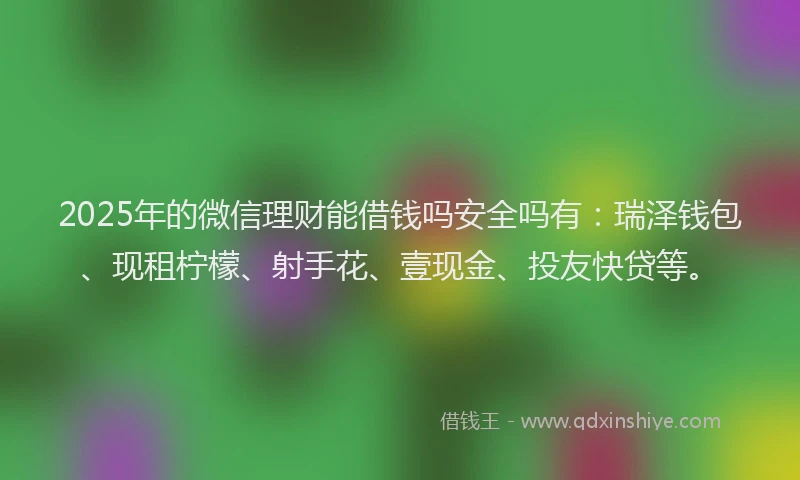 2025年的微信理财能借钱吗安全吗有：瑞泽钱包、现租柠檬、射手花、壹现金、投友快贷等。