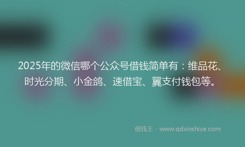 2025年的微信哪个公众号借钱简单有：维品花、时光分期、小金鸽、速借宝、翼支付钱包等。
