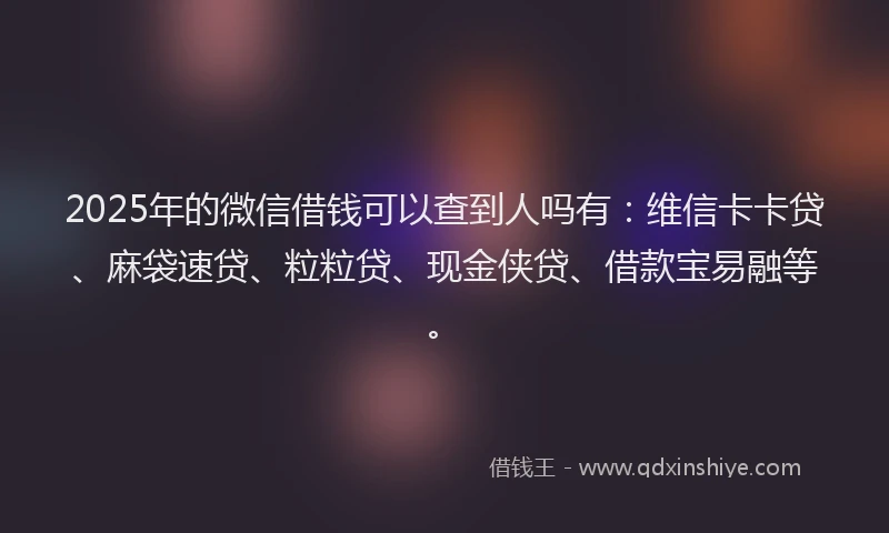 2025年的微信借钱可以查到人吗有：维信卡卡贷、麻袋速贷、粒粒贷、现金侠贷、借款宝易融等。