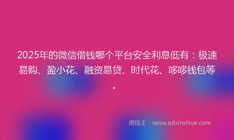 2025年的微信借钱哪个平台安全利息低有：极速易购、盈小花、融资易贷、时代花、哆哆钱包等。