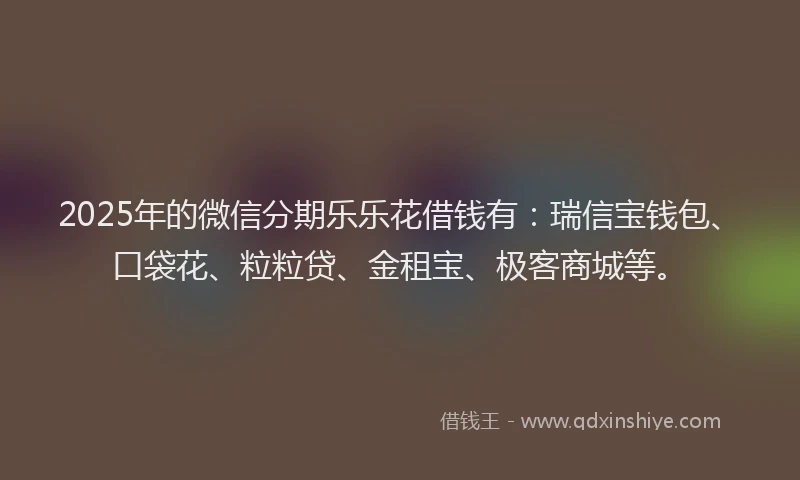 2025年的微信分期乐乐花借钱有：瑞信宝钱包、口袋花、粒粒贷、金租宝、极客商城等。