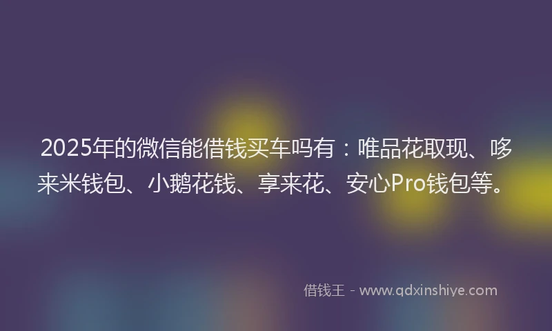 2025年的微信能借钱买车吗有：唯品花取现、哆来米钱包、小鹅花钱、享来花、安心Pro钱包等。