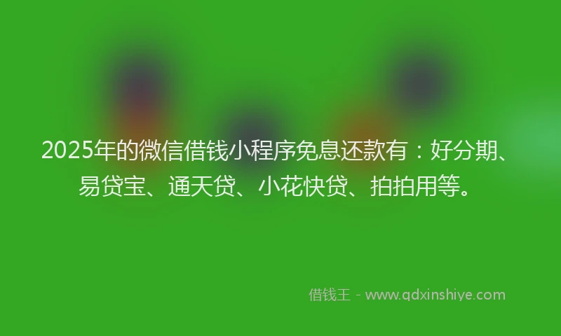 2025年的微信借钱小程序免息还款有：好分期、易贷宝、通天贷、小花快贷、拍拍用等。