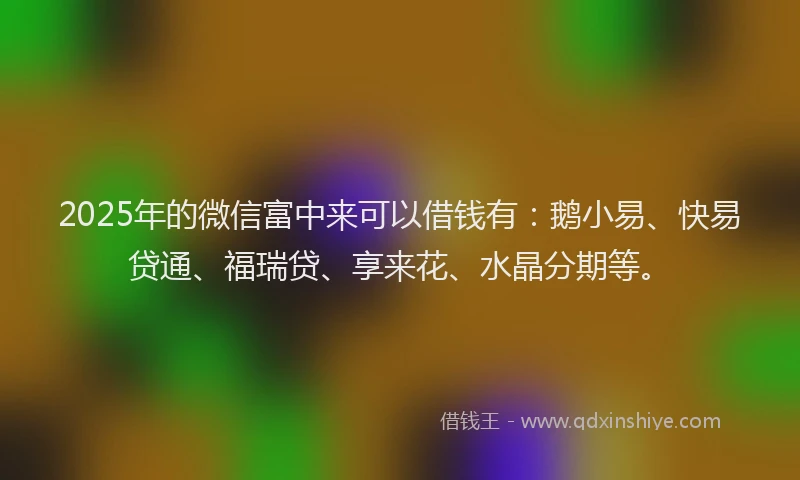 2025年的微信富中来可以借钱有：鹅小易、快易贷通、福瑞贷、享来花、水晶分期等。