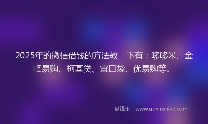 2025年的微信借钱的方法教一下有：哆哆米、金峰易购、柯基贷、宜口袋、优易购等。