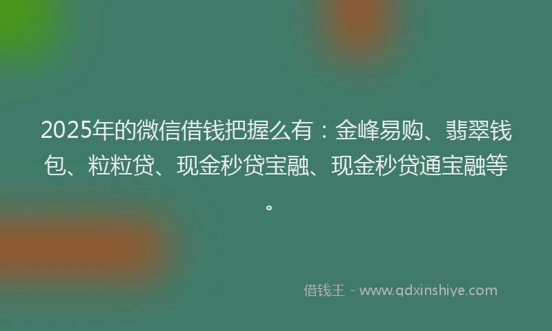 2025年的微信借钱把握么有：金峰易购、翡翠钱包、粒粒贷、现金秒贷宝融、现金秒贷通宝融等。