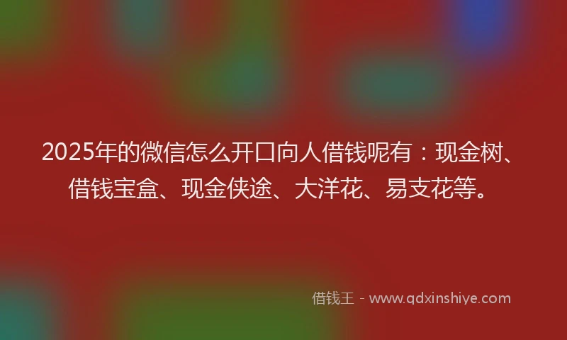 2025年的微信怎么开口向人借钱呢有：现金树、借钱宝盒、现金侠途、大洋花、易支花等。