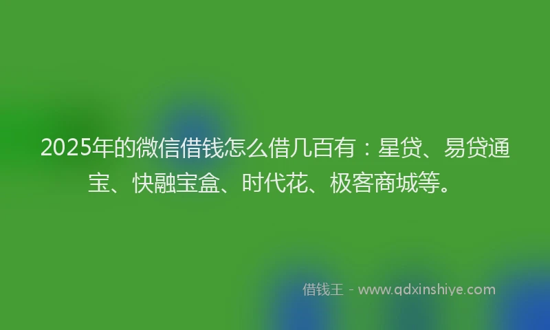 2025年的微信借钱怎么借几百有：星贷、易贷通宝、快融宝盒、时代花、极客商城等。