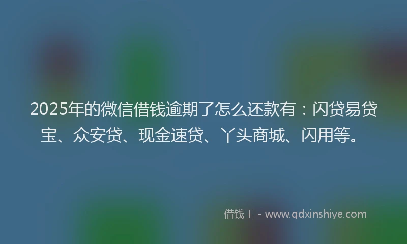 2025年的微信借钱逾期了怎么还款有：闪贷易贷宝、众安贷、现金速贷、丫头商城、闪用等。