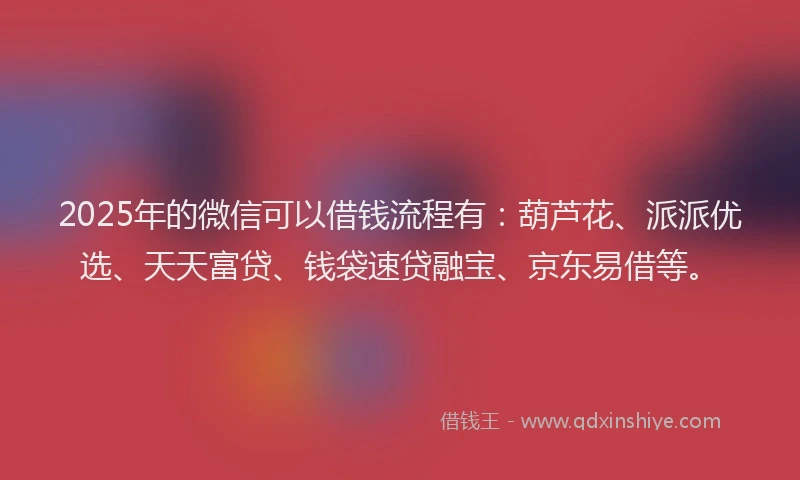 2025年的微信可以借钱流程有：葫芦花、派派优选、天天富贷、钱袋速贷融宝、京东易借等。