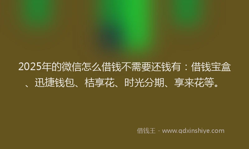 2025年的微信怎么借钱不需要还钱有：借钱宝盒、迅捷钱包、桔享花、时光分期、享来花等。