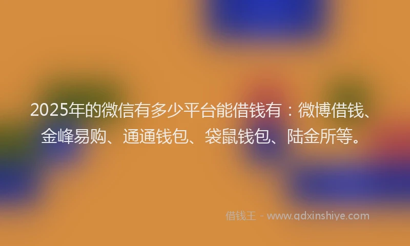 2025年的微信有多少平台能借钱有：微博借钱、金峰易购、通通钱包、袋鼠钱包、陆金所等。