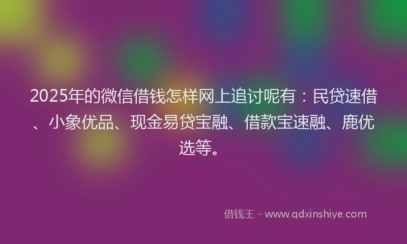 2025年的微信借钱怎样网上追讨呢有：民贷速借、小象优品、现金易贷宝融、借款宝速融、鹿优选等。
