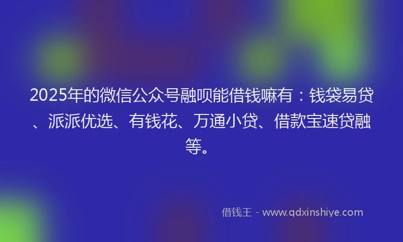 2025年的微信公众号融呗能借钱嘛有：钱袋易贷、派派优选、有钱花、万通小贷、借款宝速贷融等。