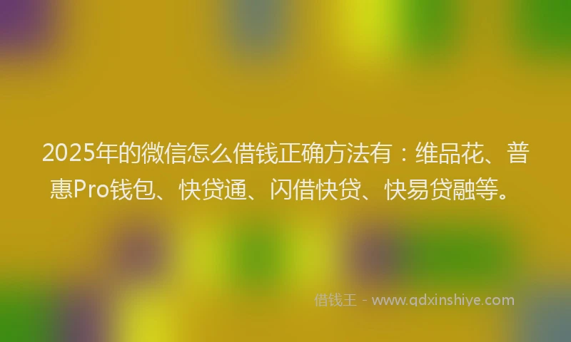 2025年的微信怎么借钱正确方法有：维品花、普惠Pro钱包、快贷通、闪借快贷、快易贷融等。