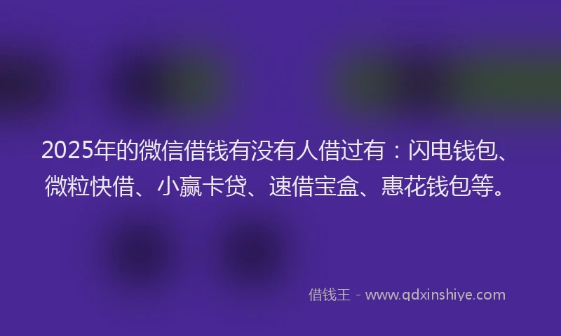 2025年的微信借钱有没有人借过有：闪电钱包、微粒快借、小赢卡贷、速借宝盒、惠花钱包等。