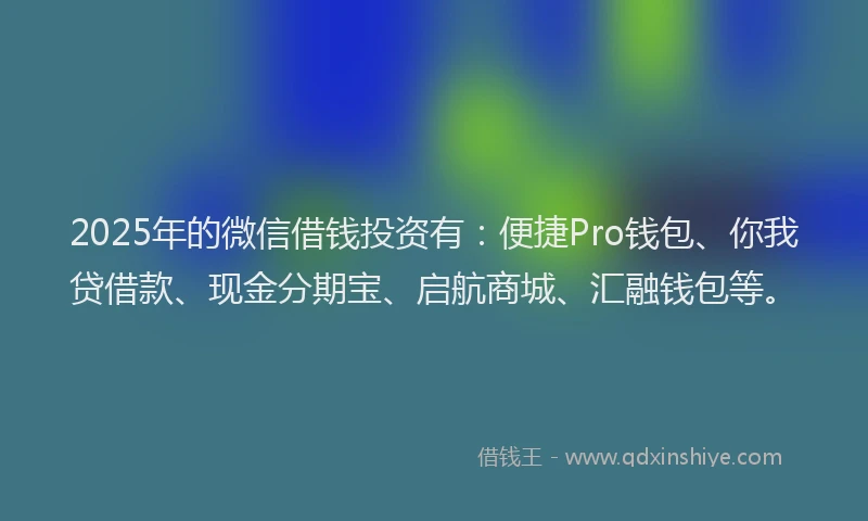 2025年的微信借钱投资有：便捷Pro钱包、你我贷借款、现金分期宝、启航商城、汇融钱包等。