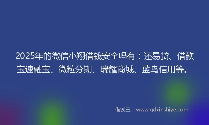 2025年的微信小翔借钱安全吗有：还易贷、借款宝速融宝、微粒分期、瑞耀商城、蓝鸟信用等。