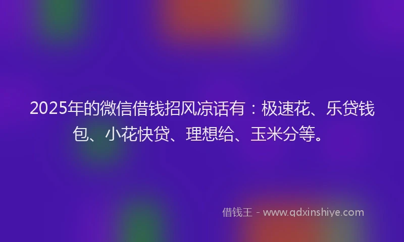 2025年的微信借钱招风凉话有：极速花、乐贷钱包、小花快贷、理想给、玉米分等。