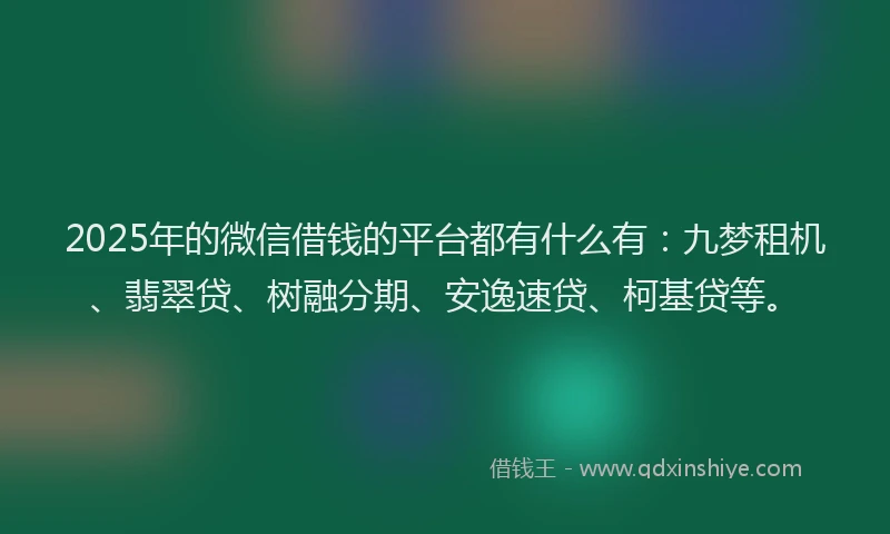2025年的微信借钱的平台都有什么有：九梦租机、翡翠贷、树融分期、安逸速贷、柯基贷等。