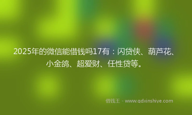 2025年的微信能借钱吗17有：闪贷侠、葫芦花、小金鸽、超爱财、任性贷等。